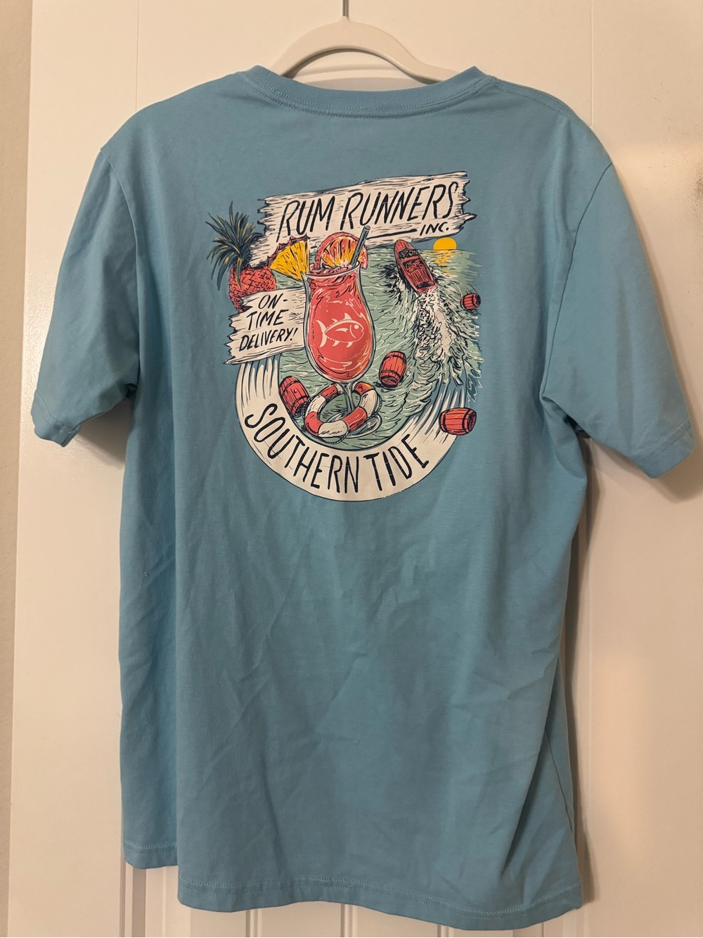 Southern Tide Rum Runners Graphic Tee - Light Blue with Red Accents